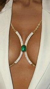 Elara Crystal Green Gem Bra Chain - Gold